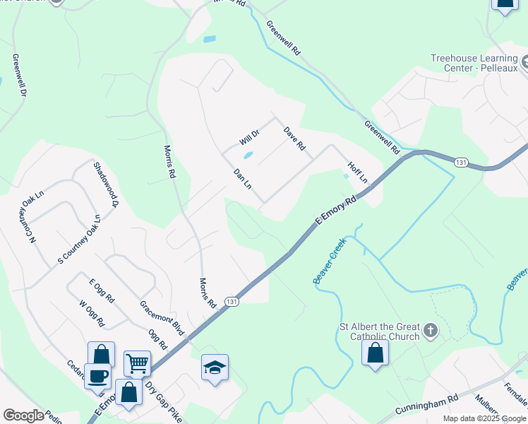 map of restaurants, bars, coffee shops, grocery stores, and more near 7801 Hoff Lane in Knoxville