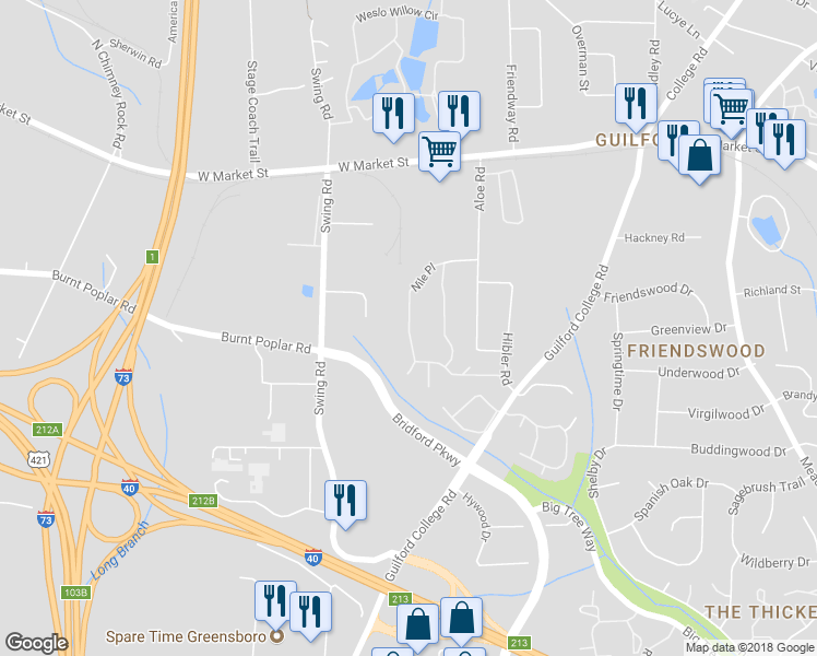 map of restaurants, bars, coffee shops, grocery stores, and more near 6234 Nile Place in Greensboro