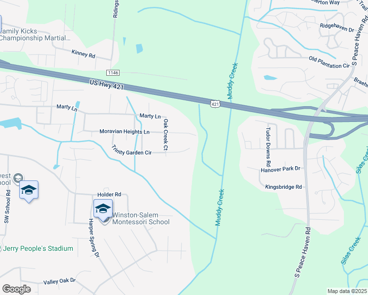 map of restaurants, bars, coffee shops, grocery stores, and more near 1589 Trinity Garden Circle in Clemmons