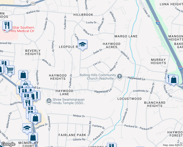 map of restaurants, bars, coffee shops, grocery stores, and more near 3809 Chambers Drive in Nashville