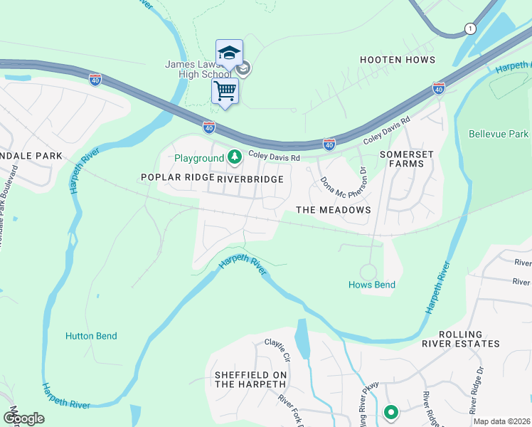 map of restaurants, bars, coffee shops, grocery stores, and more near 3027 Harpeth Springs Drive in Nashville