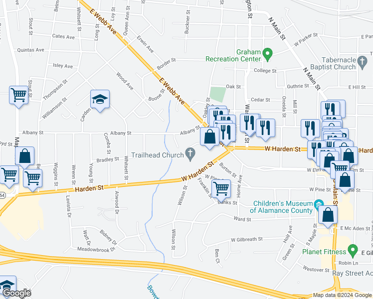 map of restaurants, bars, coffee shops, grocery stores, and more near in Graham