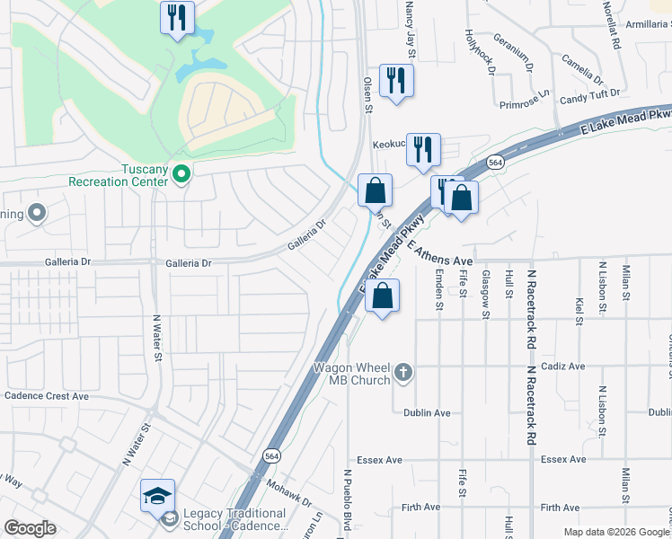 map of restaurants, bars, coffee shops, grocery stores, and more near 1323-1379 Lake Mead Parkway in Henderson