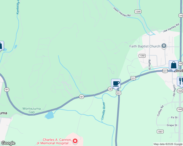 map of restaurants, bars, coffee shops, grocery stores, and more near 284 Henley Lane in Linville