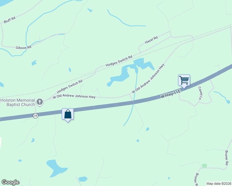 map of restaurants, bars, coffee shops, grocery stores, and more near 2568 West Old A J Highway in Strawberry Plains