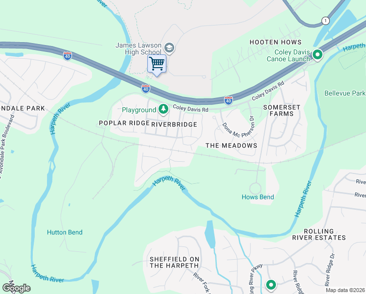 map of restaurants, bars, coffee shops, grocery stores, and more near 3027 Harpeth Springs Drive in Nashville