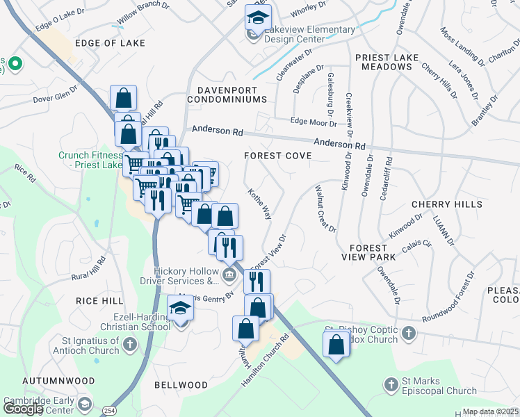 map of restaurants, bars, coffee shops, grocery stores, and more near 201 Kothe Way in Nashville
