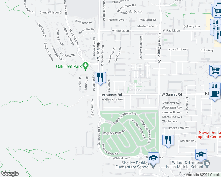 map of restaurants, bars, coffee shops, grocery stores, and more near 6466 Aether Street in Las Vegas
