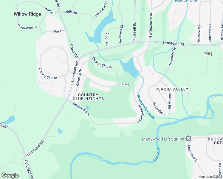 map of restaurants, bars, coffee shops, grocery stores, and more near 307 Country Club Drive in Durham