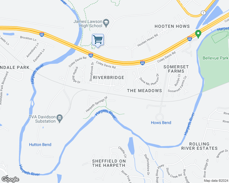 map of restaurants, bars, coffee shops, grocery stores, and more near 3021 Harpeth Springs Drive in Nashville