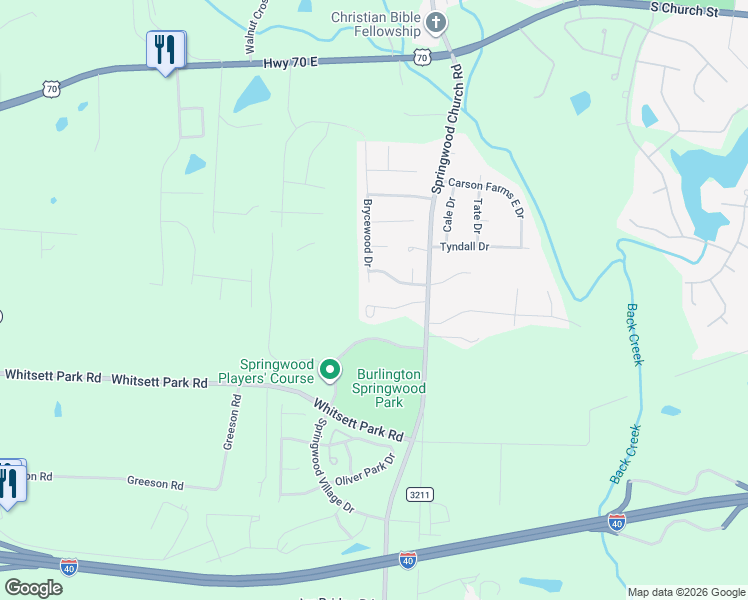 map of restaurants, bars, coffee shops, grocery stores, and more near 7209a Olmstead Drive in Burlington