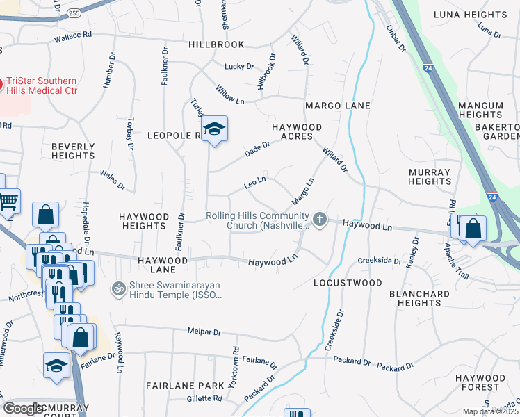 map of restaurants, bars, coffee shops, grocery stores, and more near 3811 Barlow Drive in Nashville