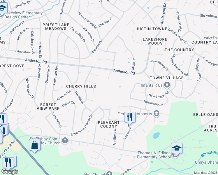 map of restaurants, bars, coffee shops, grocery stores, and more near 3135 Anderson Road in Nashville