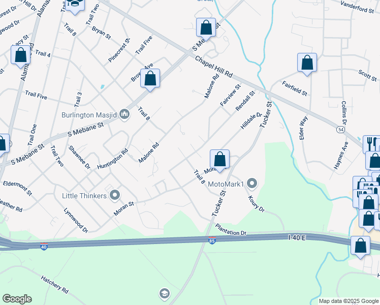 map of restaurants, bars, coffee shops, grocery stores, and more near 807 South Dale Court in Burlington