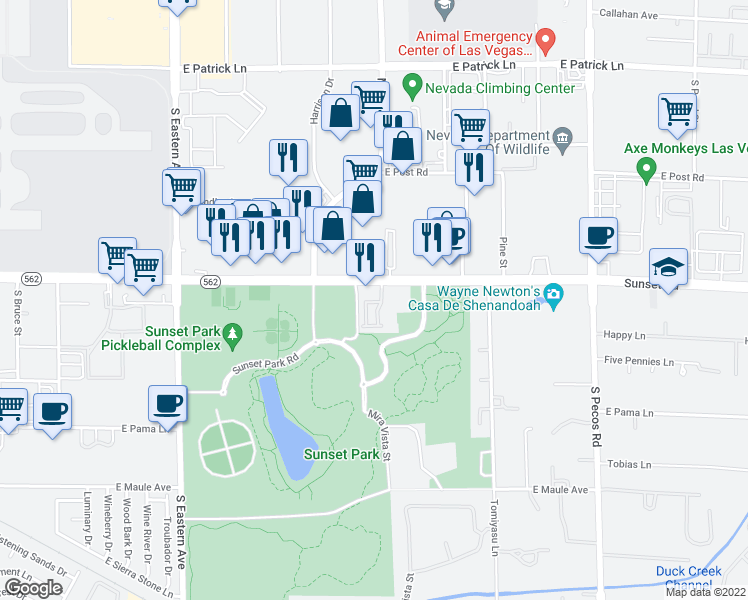 map of restaurants, bars, coffee shops, grocery stores, and more near 3015 Nevada 562 in Las Vegas
