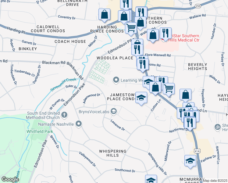 map of restaurants, bars, coffee shops, grocery stores, and more near 431 Adamwood Drive in Nashville