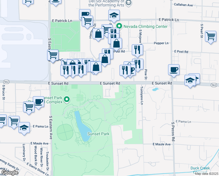 map of restaurants, bars, coffee shops, grocery stores, and more near 2995 Sunset Road in Las Vegas