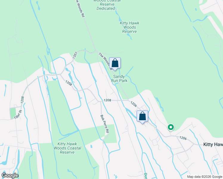 map of restaurants, bars, coffee shops, grocery stores, and more near 116A Old School Lane in Kitty Hawk