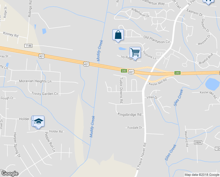 map of restaurants, bars, coffee shops, grocery stores, and more near 160 Bristol View Circle in Winston-Salem