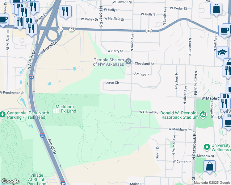 map of restaurants, bars, coffee shops, grocery stores, and more near 2113 Loren Circle in Fayetteville