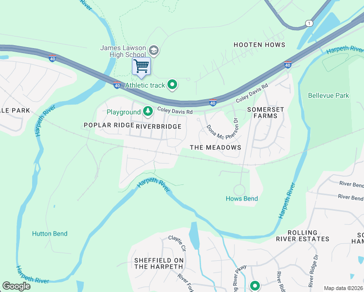 map of restaurants, bars, coffee shops, grocery stores, and more near 3055 Harpeth Springs Drive in Nashville