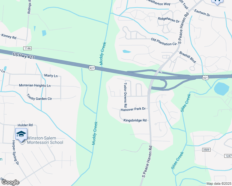 map of restaurants, bars, coffee shops, grocery stores, and more near 125 Bristol View Circle in Winston-Salem