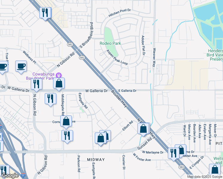 map of restaurants, bars, coffee shops, grocery stores, and more near N Boulder Hwy & Galleria Dr in Henderson