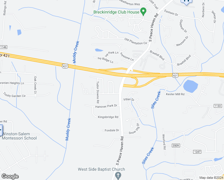 map of restaurants, bars, coffee shops, grocery stores, and more near 108 Cameron Way Circle in Winston-Salem