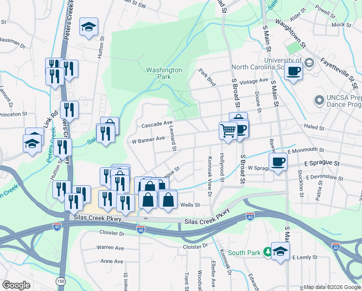 map of restaurants, bars, coffee shops, grocery stores, and more near 532 Salisbury Ridge Road in Winston-Salem