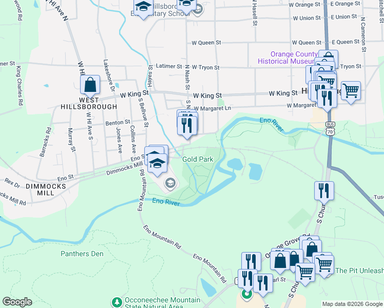 map of restaurants, bars, coffee shops, grocery stores, and more near 431 Dimmocks Mill Road in Hillsborough
