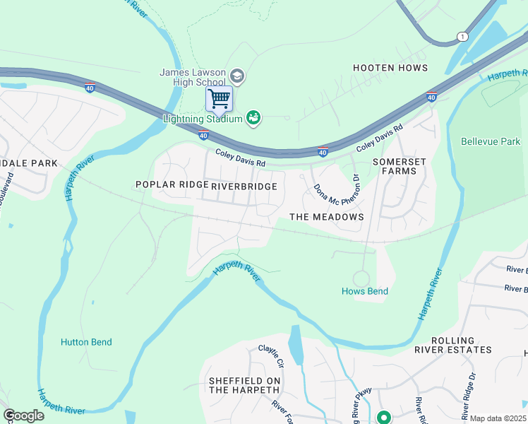 map of restaurants, bars, coffee shops, grocery stores, and more near 3203 Harpeth Springs Drive in Nashville