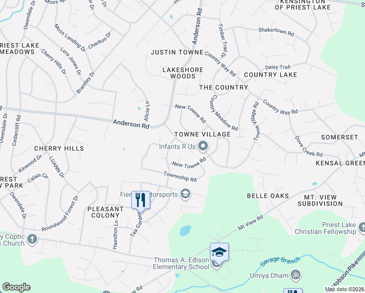 map of restaurants, bars, coffee shops, grocery stores, and more near 408 South Towne Court in Nashville