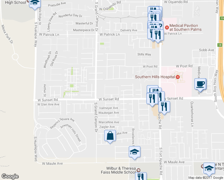 map of restaurants, bars, coffee shops, grocery stores, and more near 9700 West Sunset Road in Las Vegas