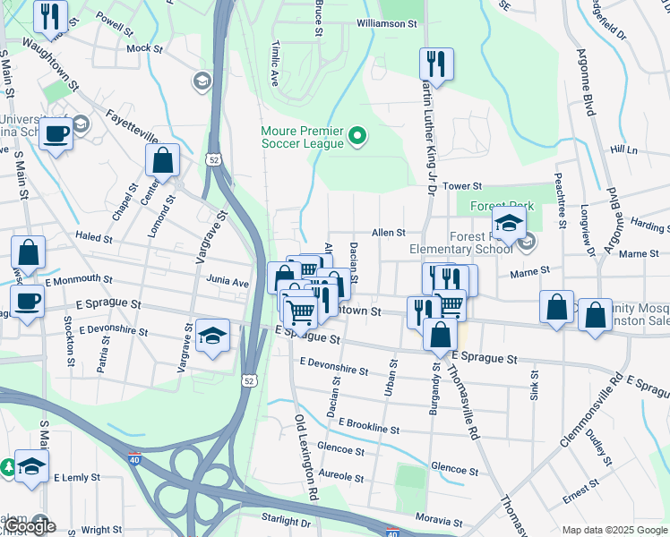 map of restaurants, bars, coffee shops, grocery stores, and more near 2037 Althea Street in Winston-Salem
