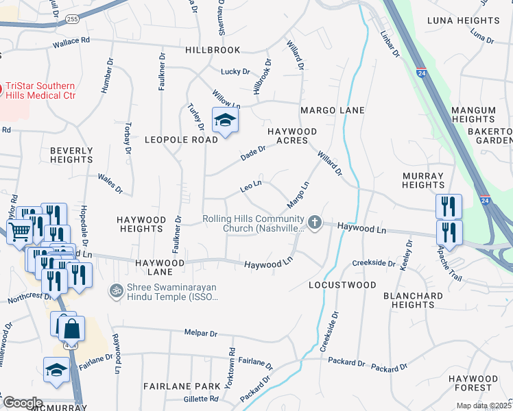 map of restaurants, bars, coffee shops, grocery stores, and more near 3811 Barlow Drive in Nashville