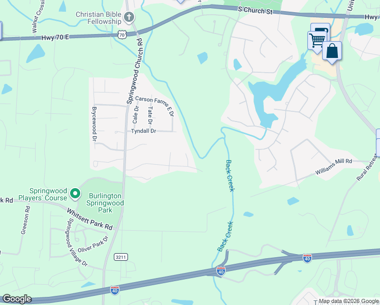 map of restaurants, bars, coffee shops, grocery stores, and more near 1306 Ingle Court in Burlington