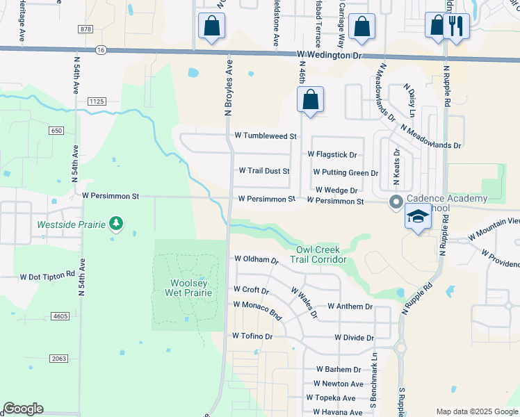 map of restaurants, bars, coffee shops, grocery stores, and more near 4713 West Persimmon Street in Fayetteville
