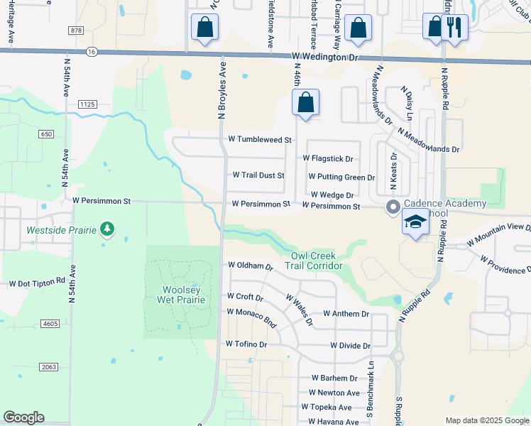 map of restaurants, bars, coffee shops, grocery stores, and more near 4713 West Persimmon Street in Fayetteville