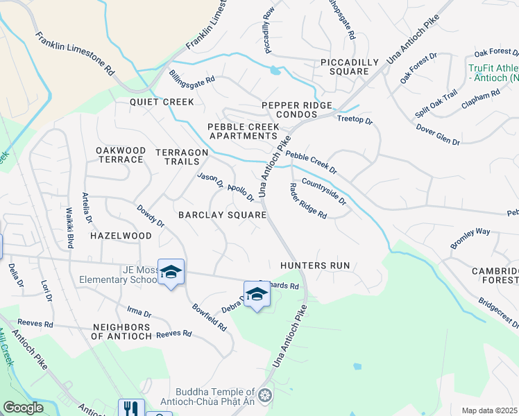 map of restaurants, bars, coffee shops, grocery stores, and more near 4832 Apollo Drive in Nashville