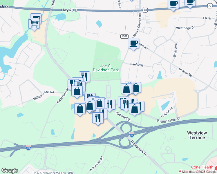 map of restaurants, bars, coffee shops, grocery stores, and more near 122 Retreat Lane in Burlington