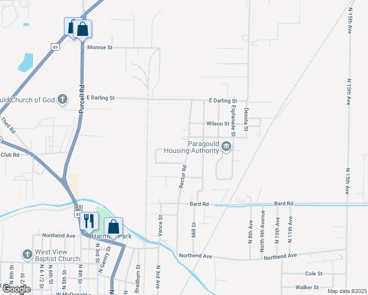 map of restaurants, bars, coffee shops, grocery stores, and more near 2 Gunner Loop in Paragould