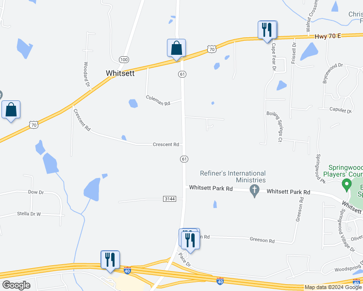 map of restaurants, bars, coffee shops, grocery stores, and more near 802 Nc Highway in Whitsett