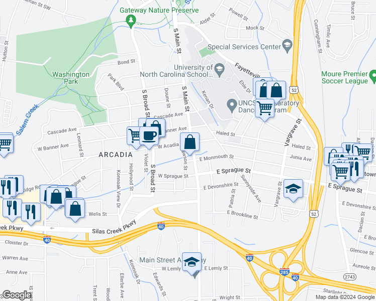 map of restaurants, bars, coffee shops, grocery stores, and more near in Winston-Salem