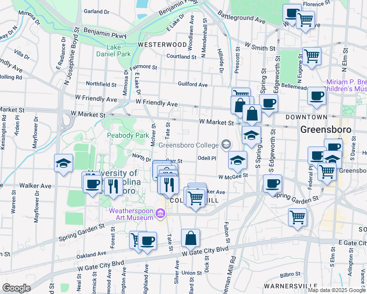 map of restaurants, bars, coffee shops, grocery stores, and more near 820 Rankin Place in Greensboro