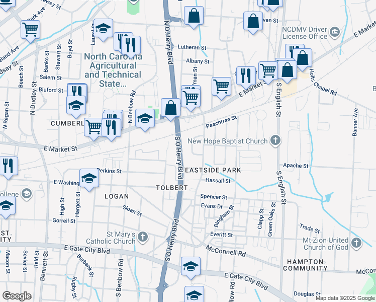 map of restaurants, bars, coffee shops, grocery stores, and more near 18 Arby Court in Greensboro