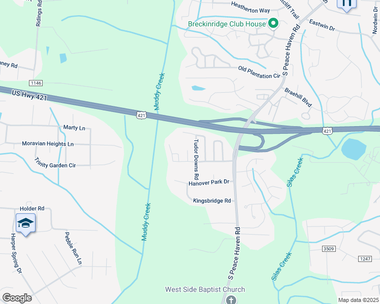 map of restaurants, bars, coffee shops, grocery stores, and more near 145 Exeter Court in Winston-Salem