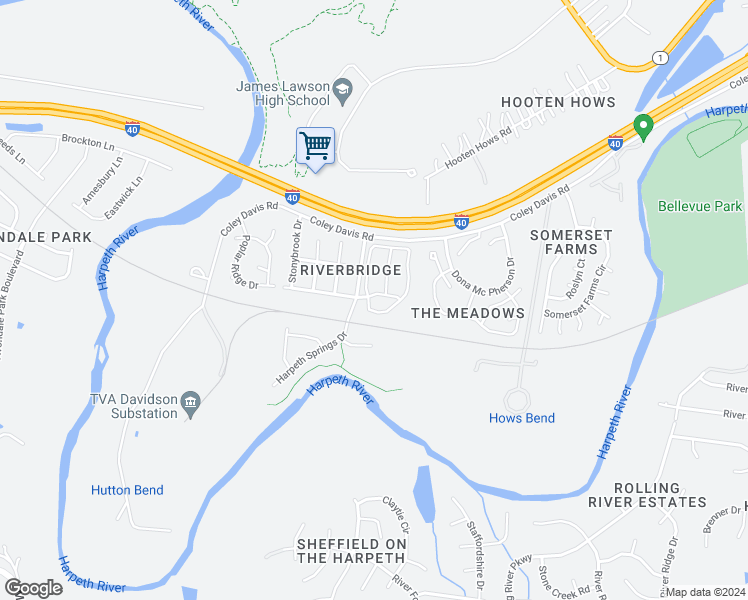 map of restaurants, bars, coffee shops, grocery stores, and more near 3233 Harpeth Springs Drive in Nashville