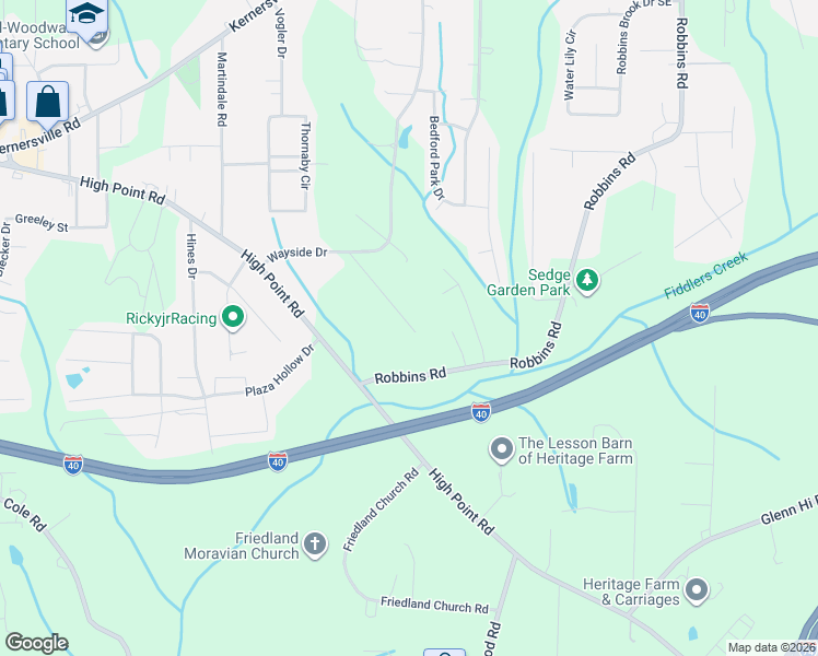 map of restaurants, bars, coffee shops, grocery stores, and more near 3595 Landis Street Southeast in Winston-Salem