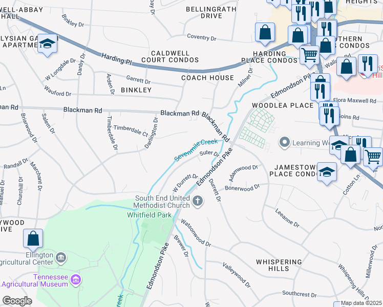 map of restaurants, bars, coffee shops, grocery stores, and more near 301 Timberdale Court in Nashville