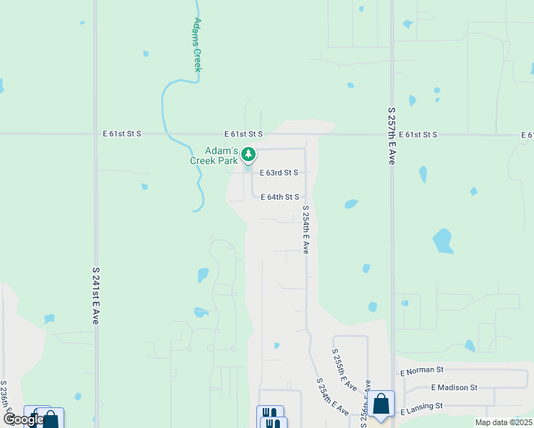 map of restaurants, bars, coffee shops, grocery stores, and more near 25202 East 64th Street South in Broken Arrow